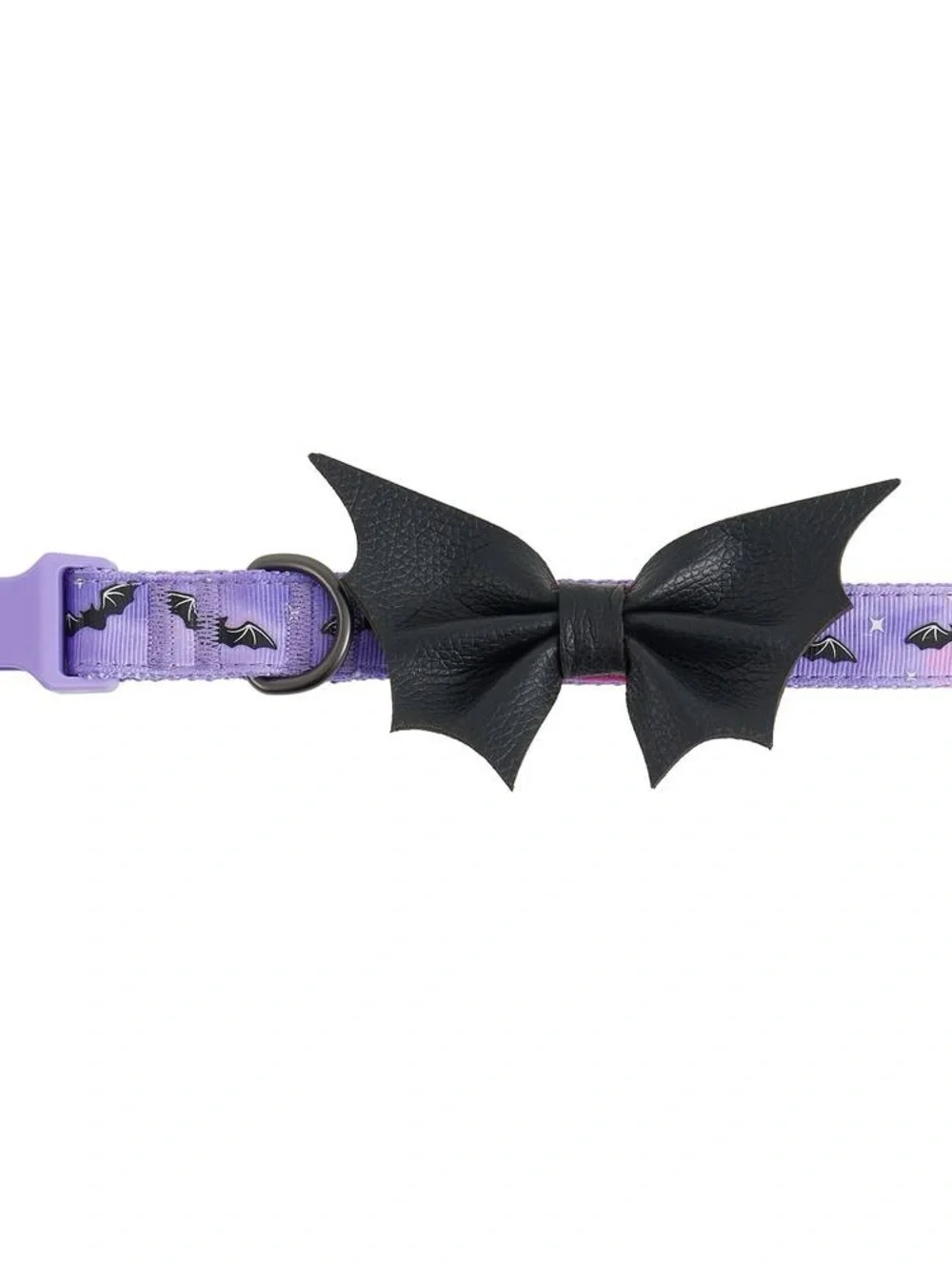 Thrills & Chills Glow-In-The-Dark Purple Bat Bow Dog Collar - XS